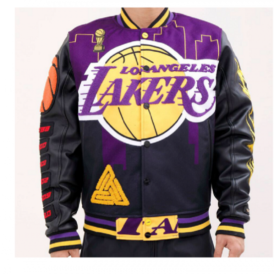 lakers varsity jacket black pyramid