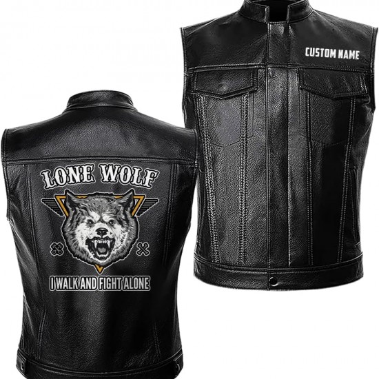 Lone Wolf Fight Alone Motorcycle Leather Vest