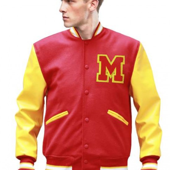 Red M Logo Letterman MJ Thriller Bomber Varsity Jacket Michael Jackson Thriller Jacket