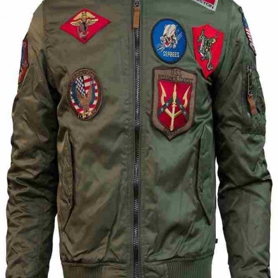 Men Army Green Top Gun Tom Cruise Men Fighter Jet Pilot Jacket               