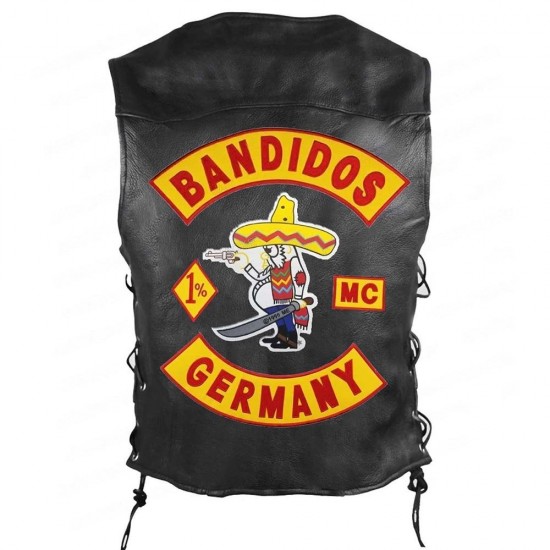 Men Bandidos Leather Black Vest