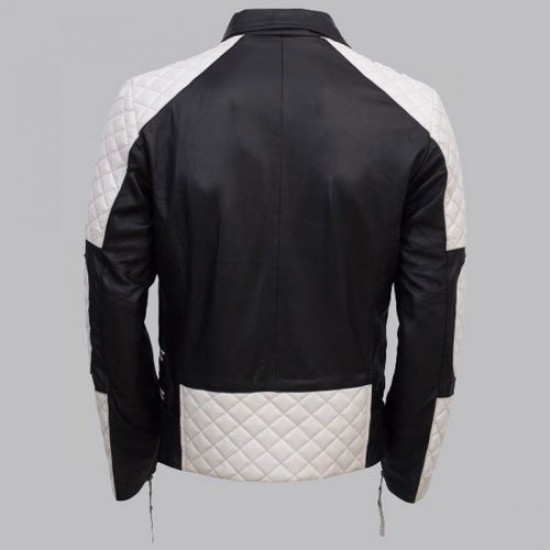 Men Black and White Leather Jacket