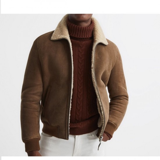 Men Winter Brown Shearling Jacket