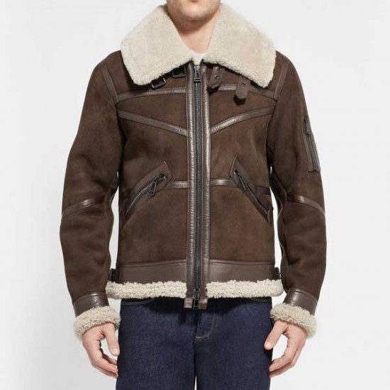 Men's Aviator Bridlington Brown Faux Shearling Biker Jacket            