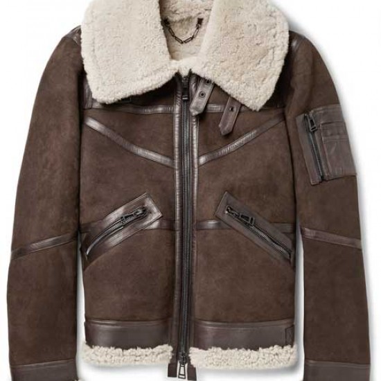 Men's Aviator Bridlington Brown Faux Shearling Biker Jacket            