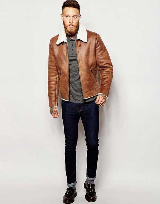 Aviator Brown Leather Faux Shearling Jacket