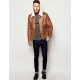 Mens Aviator Brown Leather Faux Shearling Jacket