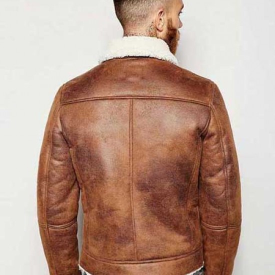 Mens Aviator Brown Leather Faux Shearling Jacket