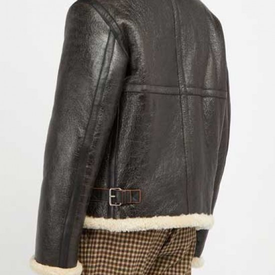 Mens Aviator Faux Shearling Black Leather Jacket