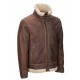 Mens Aviator Faux Shearling Brown Leather Jacket