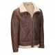 Mens Aviator Faux Shearling Brown Leather Jacket