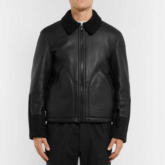 Mens Aviator Shearling Lined Leather And Suede Jacket