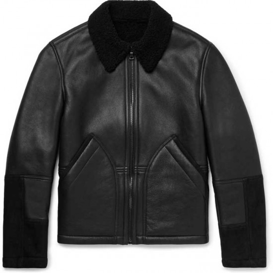 Mens Aviator Shearling Lined Leather And Suede Jacket