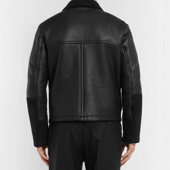 Mens Aviator Shearling Lined Leather And Suede Jacket