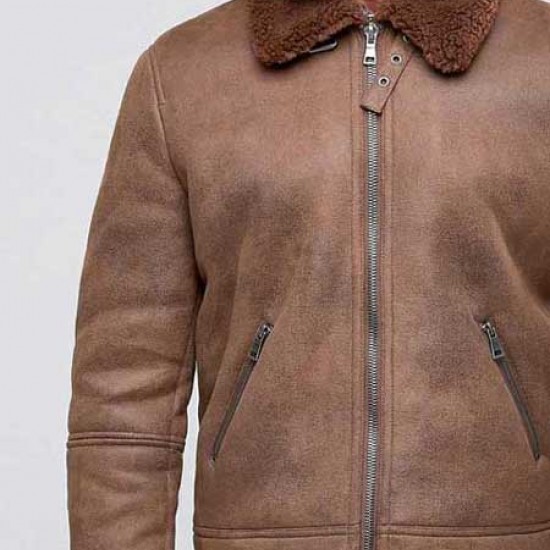 Mens B3 Faux Shearling Brown Leather Jacket