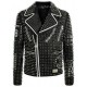 Men's Brando Studded Multi Embroidery Patches Punk Blue Leather Jacket