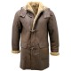 Men's Brown Shearling Sheepskin Leather Detachable Hood Duffle Coat