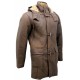 Men's Brown Shearling Sheepskin Leather Detachable Hood Duffle Coat