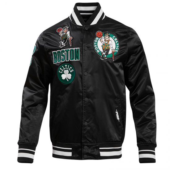 Men's Celtics Retro Classic Black Satin Jacket