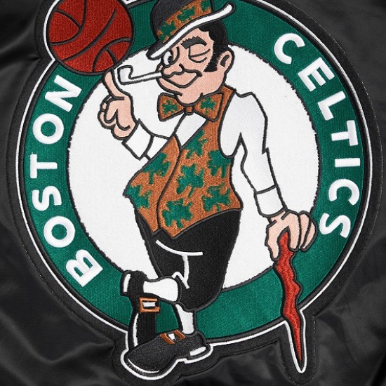 Men's Celtics Retro Classic Black Satin Jacket