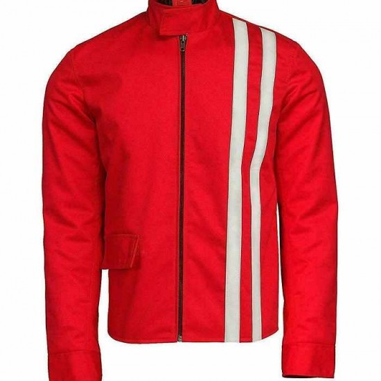 Men's Classic Speedway Elvis Presley White Striped Steve Red Cotton Jacket