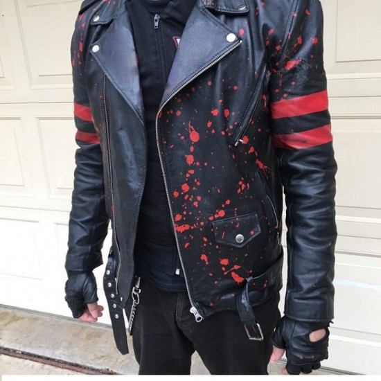 Men's Custom Hand Painted Punk Bloody Punisher Leather Biker Jacket 