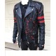 Men's Custom Hand Painted Punk Bloody Punisher Leather Biker Jacket 