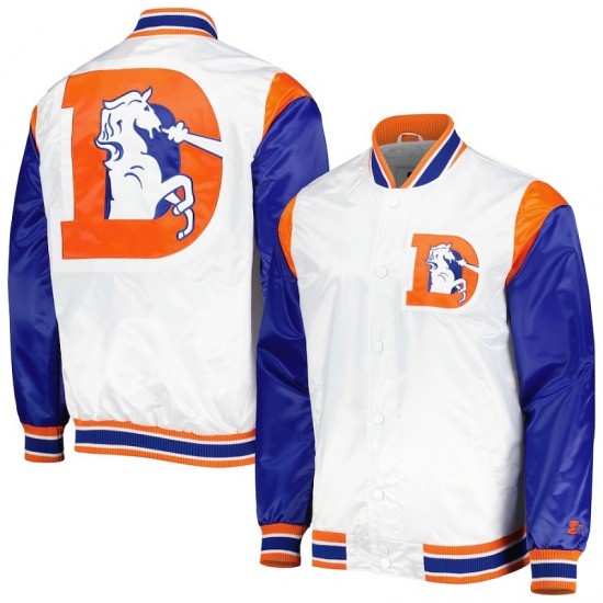 Men's Denver Broncos Starter White Throwback Satin Varsity Jacket