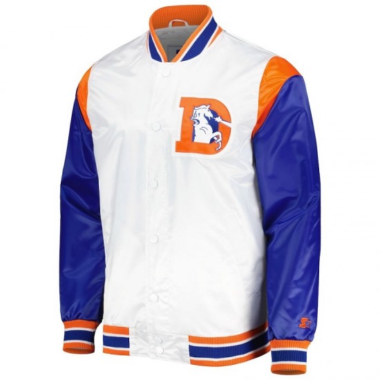 Men's Denver Broncos Starter White Throwback Satin Varsity Jacket