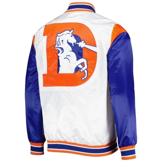 Men's Denver Broncos Starter White Throwback Satin Varsity Jacket