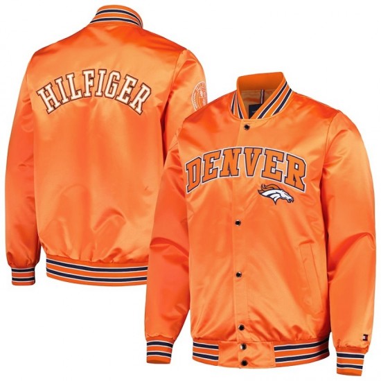 Men's Denver Broncos Tommy Hilfiger Orange Elliot Satin Varsity Jacket