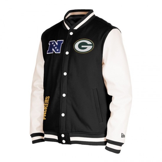 Men's Green Bay Packers New Era Black Third Down Varsity Full-Snap Jacket