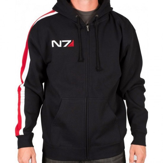 Men's N7 Jacket Mass 3 Commander Shepard Costume Cosplay Black Biker Hoodie