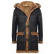 Men's New Winter Sheepskin Leather Ginger Removable Hooded Duffle Coat