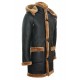 Men's New Winter Sheepskin Leather Ginger Removable Hooded Duffle Coat