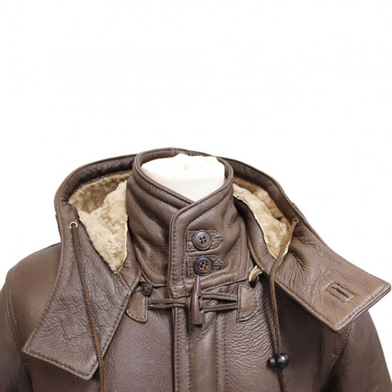 Men's Rufus Brown New Winter Real Shearling Sheepskin Leather Duffle Coat