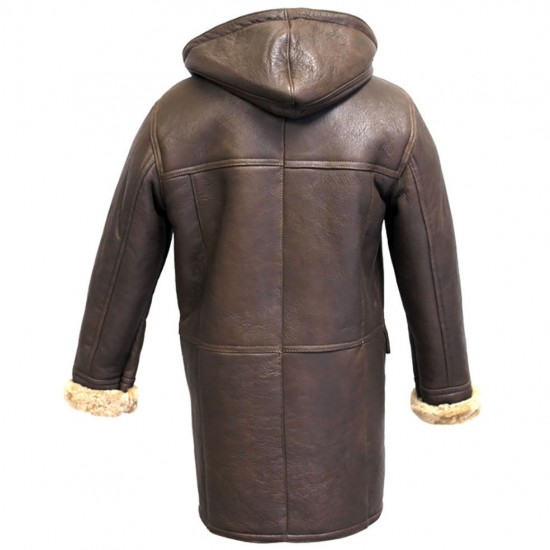 Men's Rufus Brown New Winter Real Shearling Sheepskin Leather Duffle Coat