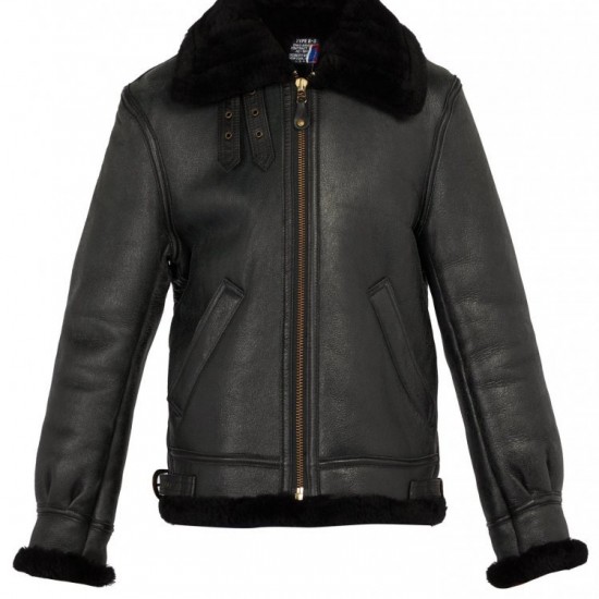 Men's Schot Aviator Faux Shearling Black Leather Jacket