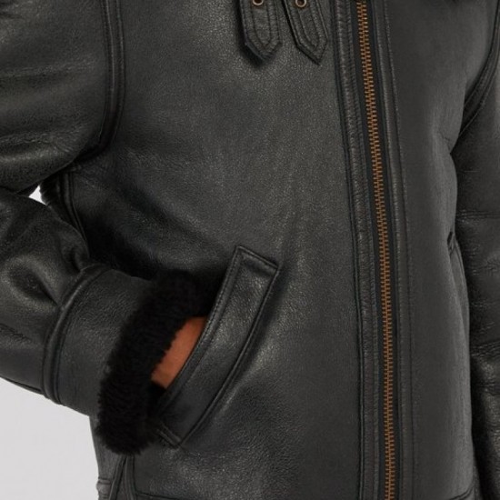 Men's Schot Aviator Faux Shearling Black Leather Jacket