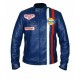 Men's Steve McQueen Le Mans GRANDPRIX Gulf Racing Style Biker Leather Jacket