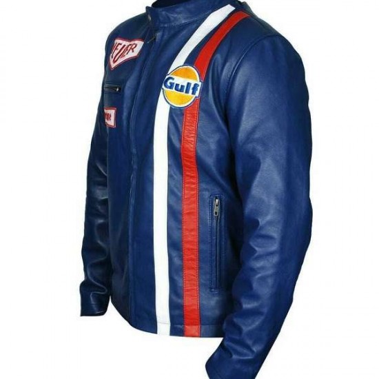 Men's Steve McQueen Le Mans Gulf Racing Blue Leather Jacket