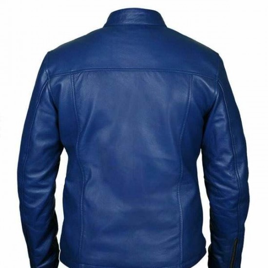 Men's Steve McQueen Le Mans Gulf Racing Blue Leather Jacket