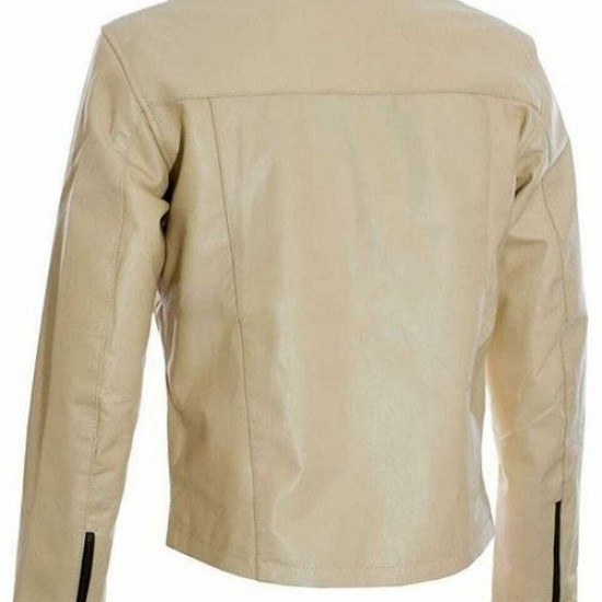 Men's Steve McQueen Le Mans Gulf Racing Cream Leather Jacket