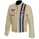 Men's Steve McQueen Le Mans Gulf Racing Cream Leather Jacket