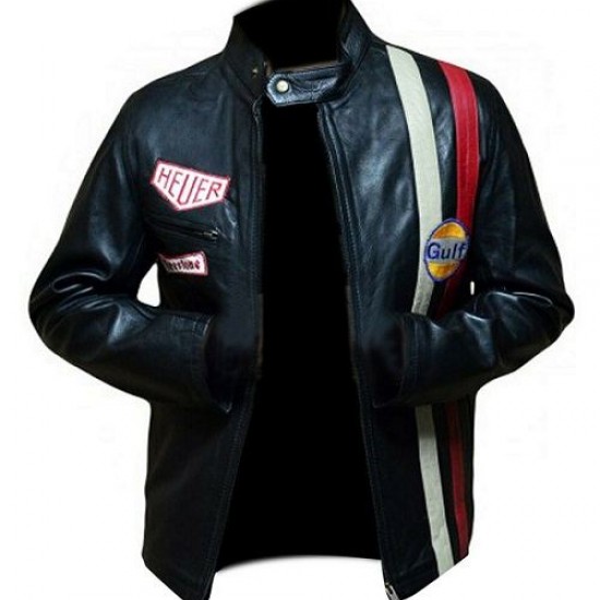 Men's Steve Mcqueen le Mans Gulf Racing Black Leather Jacket