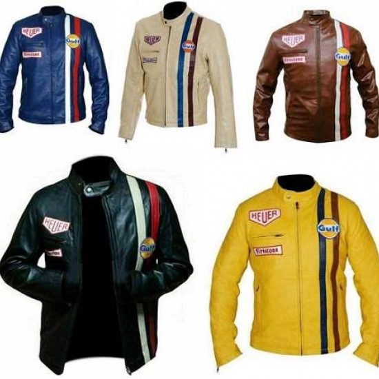 Men's Steve Mcqueen le Mans Gulf Racing Leather Jacket