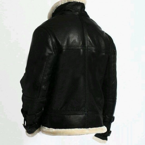 Men's Stylish B3 Bomber Full Fur Removable Hood Cow Leather Jacket