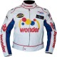 Mens Ricky Bobby Racing White Faux Leather Motorcycle Jacket