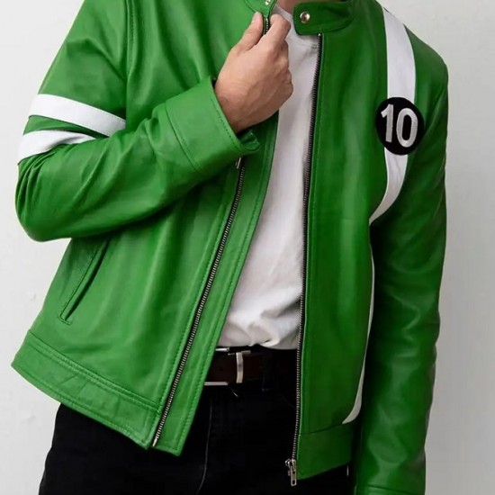 Mens Alien Green Ben 10 Leather Jacket