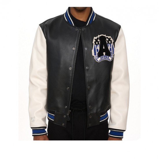 Mens Avirex Black Biker Varsity Jacket